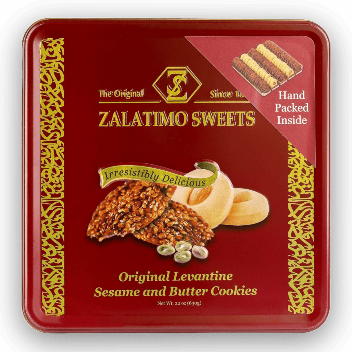 Zalatimo Barazik & Ghreibeh 630gr Square tin - CrescentMarket
